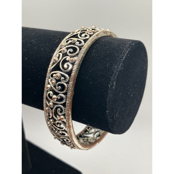 Silver-Tone Open Filigree Paisley Design 2 7/8 Inch Around Bangle Bracelet! - Picture 4 of 10